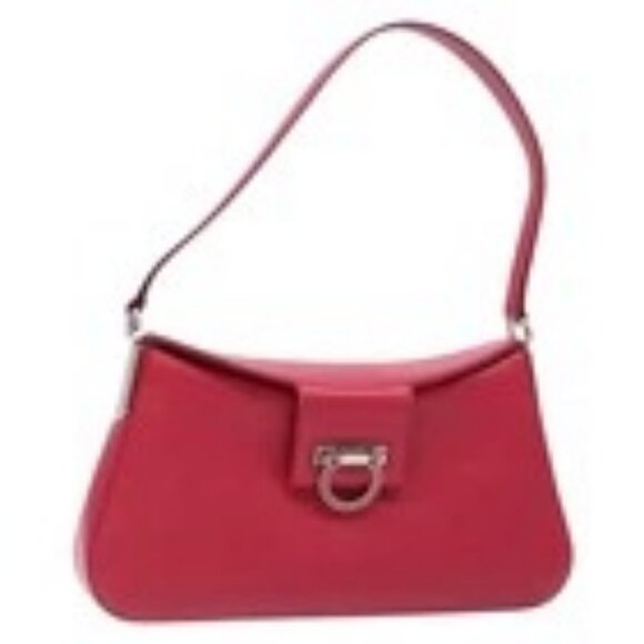 Salvatore Ferragamo Gancini Shoulder Bag Leather Pink Silver Auth bs28487 - Picture 1 of 16